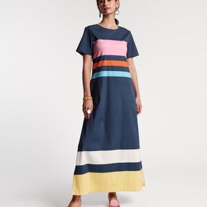Vivi Maxi Stripe Cotton Dress Navy Multi